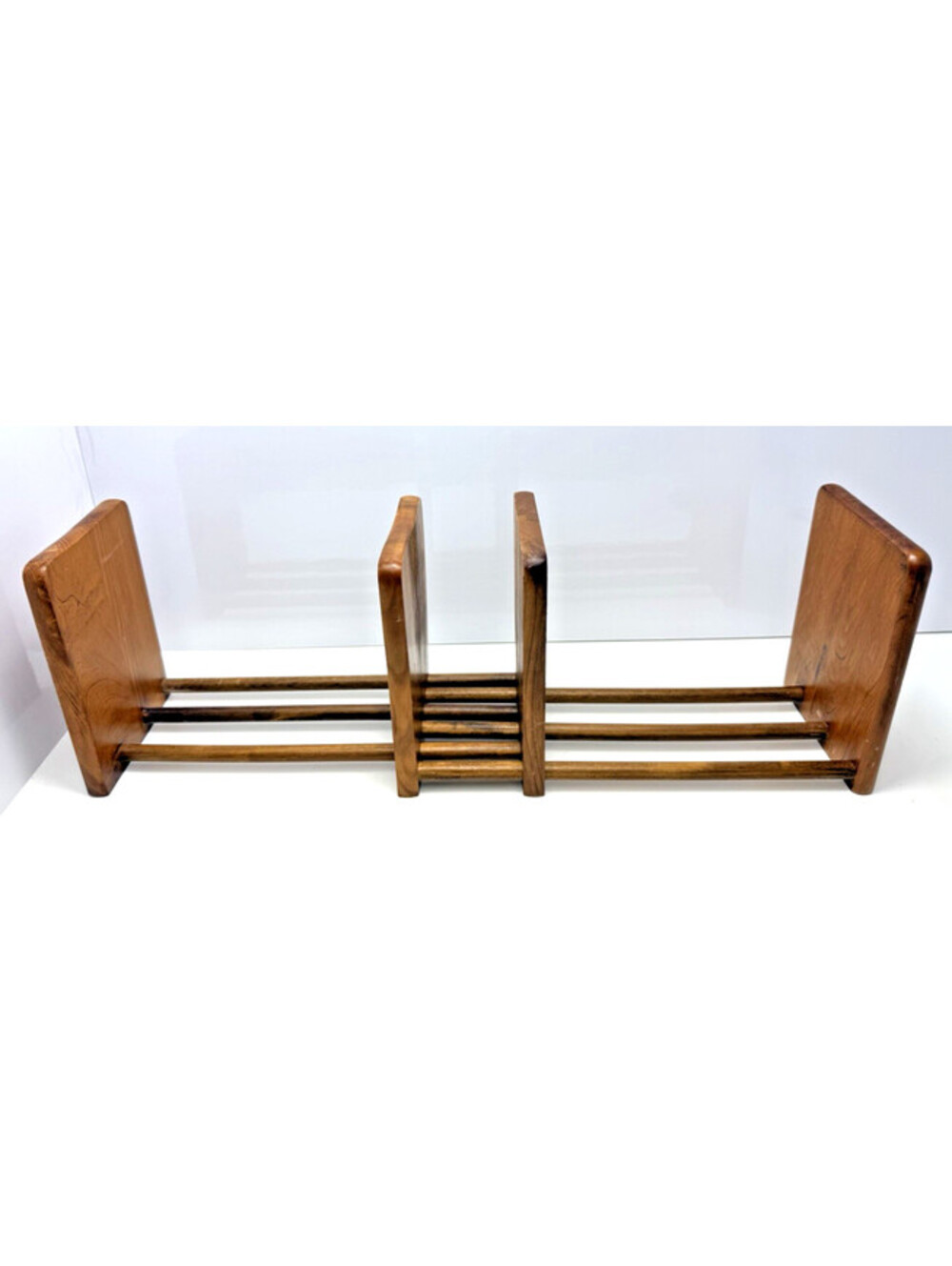 Vtg Adjustable Sliding Wood Book Rack Tabletop Bookshelf Desk Office MCM